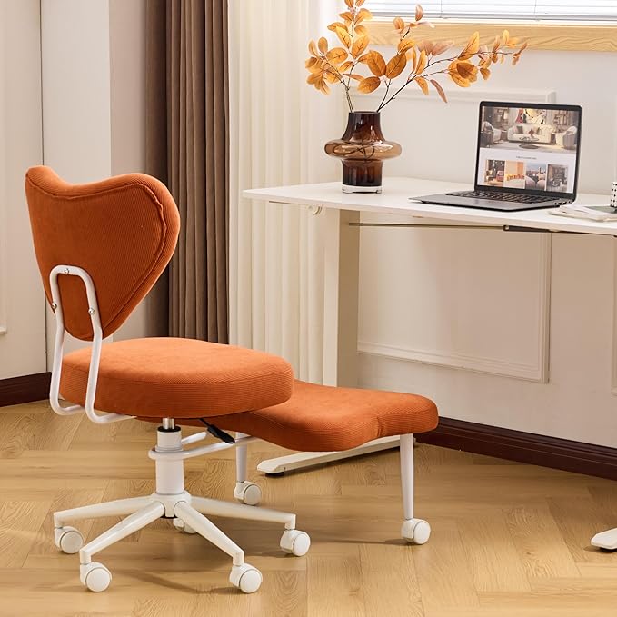 Orange Crossed Legged Office Chair, Criss Cross Office Chair with Adjustable Height, Lumbar Support & Wheels, Meditation Desk Chair for ADHD Home Office Use