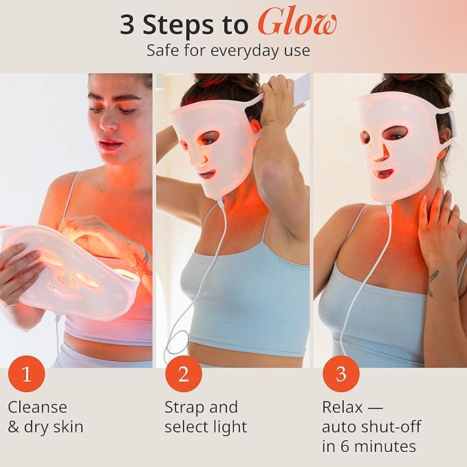 Vanity Planet VANA Red & Blue Light LED Face Mask - Silicone Light Therapy Mask for Anti-Aging, Acne Treatment - Adjustable, Lightweight, Reusable - White