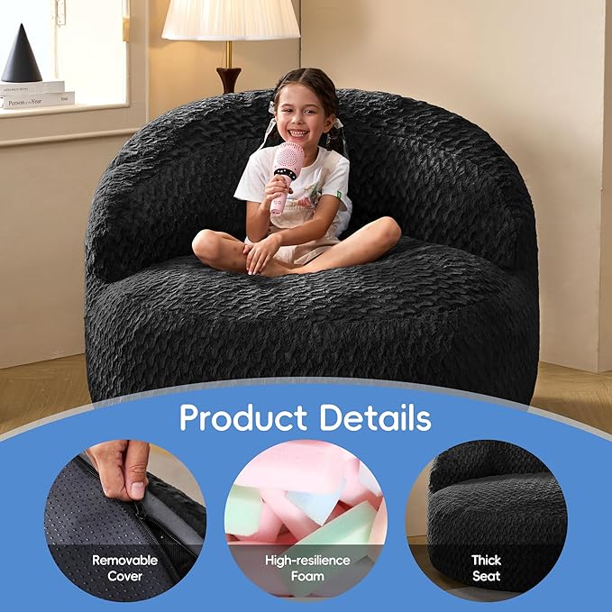 Hobestluk Bean Bag Chair Giant Bean Bag Chairs for Adults Big Bean Bag Chair with Memory Foam Filler Adults Large Beanbag with Faux Fur Cover for Bedroom (Chevron Black,Large)