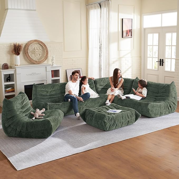HABUTWAY Bean Bag Chair, Memory Foam Bean Bag Chairs for Adults, Fireside Corner Chair Lazy Floor Corner Sofa for Living Room, Bedroom, Dorm, Office (Green)