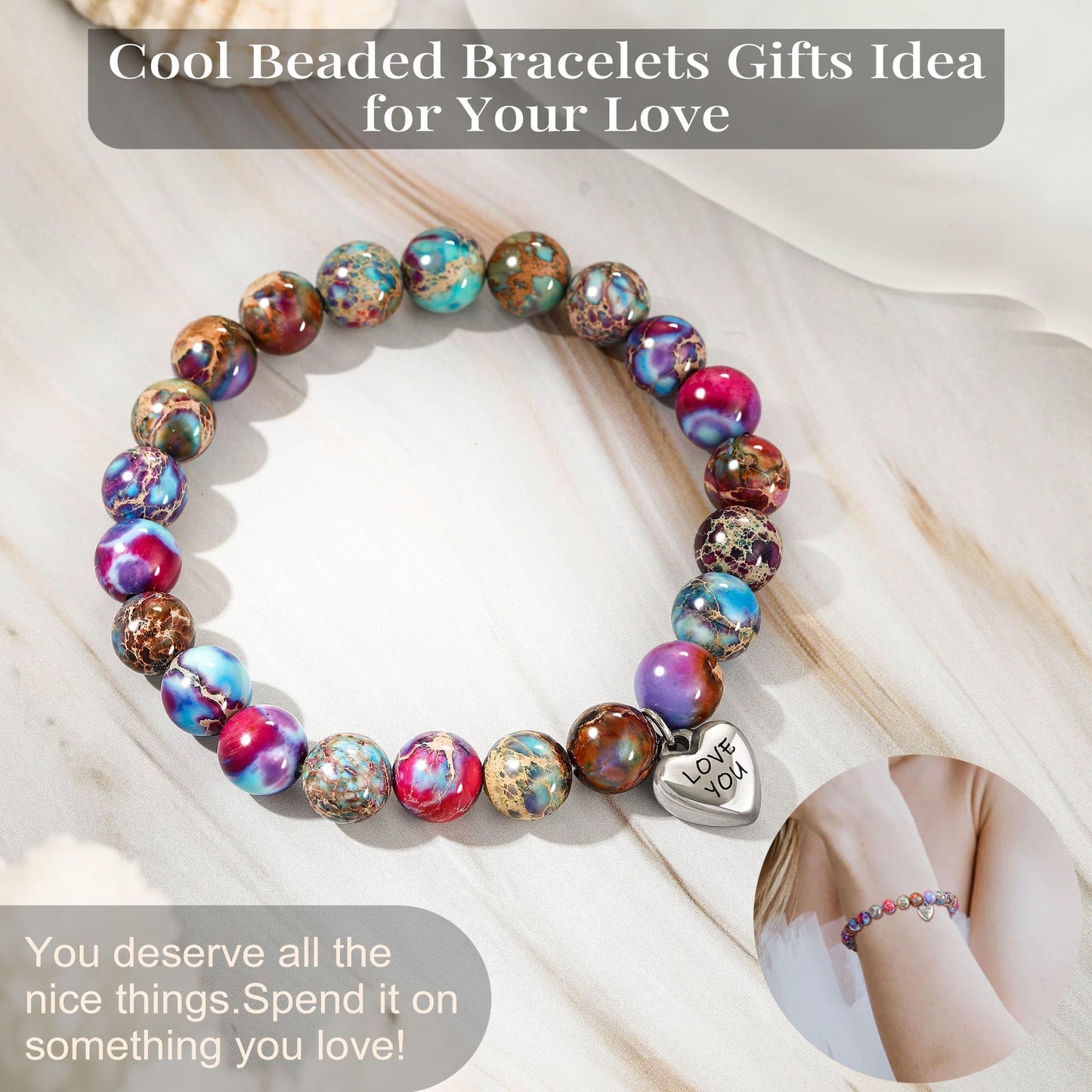 Btysun Sister Gifts for Women, Sister Christmas Gifts Bead Bracelet Handmade Stretch Bracelets for Women Unique Heart Charm Stocking Stuffers Birthday Wedding Christmas Jewelry