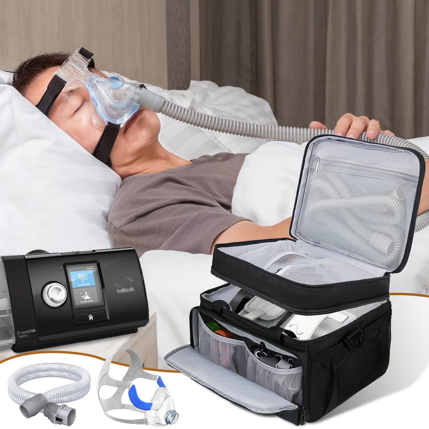 Travel Carrying Bag Compatible with ResMed AirSense 11/10/10 elite,AirStart 10,Philip Dreamstation,3B Medical Luna G3,XT Fit,Portable Storage Organizer Case Fits for CPAP Machine and Accessories