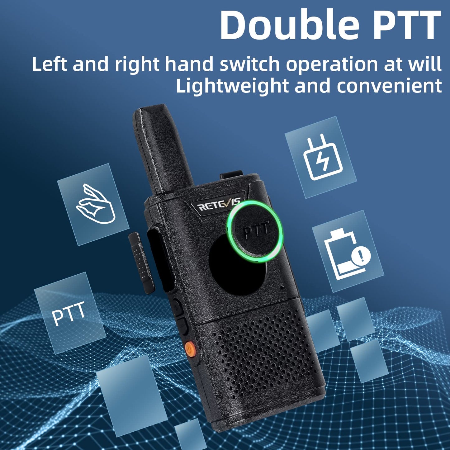 Retevis Rt18 Walkie Talkies With Earpiece,2 Way Radios Long Range,Dual Ptt,Short Antenna,Center Led, Compact, Rechargeable Two W