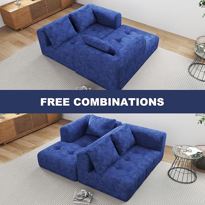 105" Modular Sectional Sofa, Boneless Couch for Living Room, Cloud Sectional Couch with Deep Seat, L-Shape Sofa, Upholstered Couches for Living Room Bedroom, No Assembly Required, Blue (Slub Fabric)