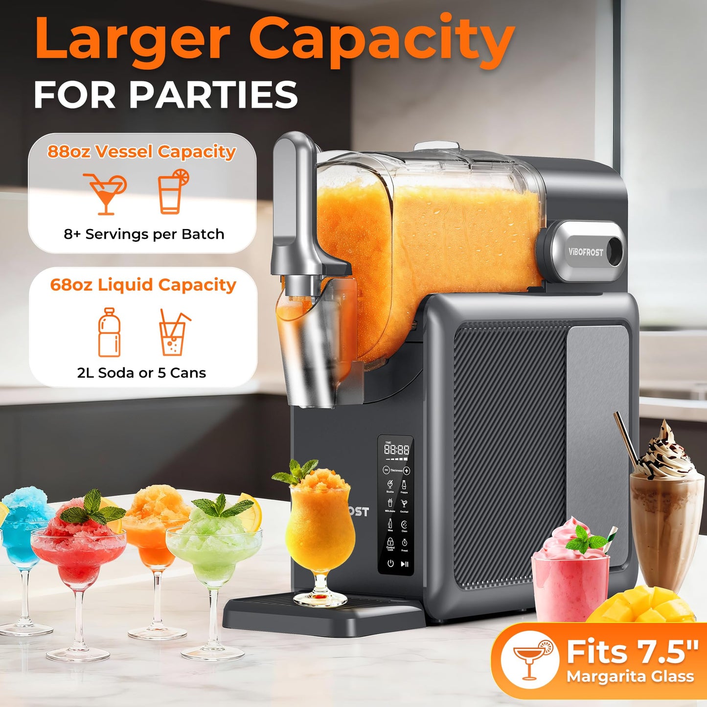 Slushie Machine for Home, 88 oz Frozen Drink Maker with Timer & Auto-Fresh Keep, Smart Display, Self-Cleaning, Quiet Operation, No Ice Needed, Perfect for Margaritas, Frappés, Milkshakes & More