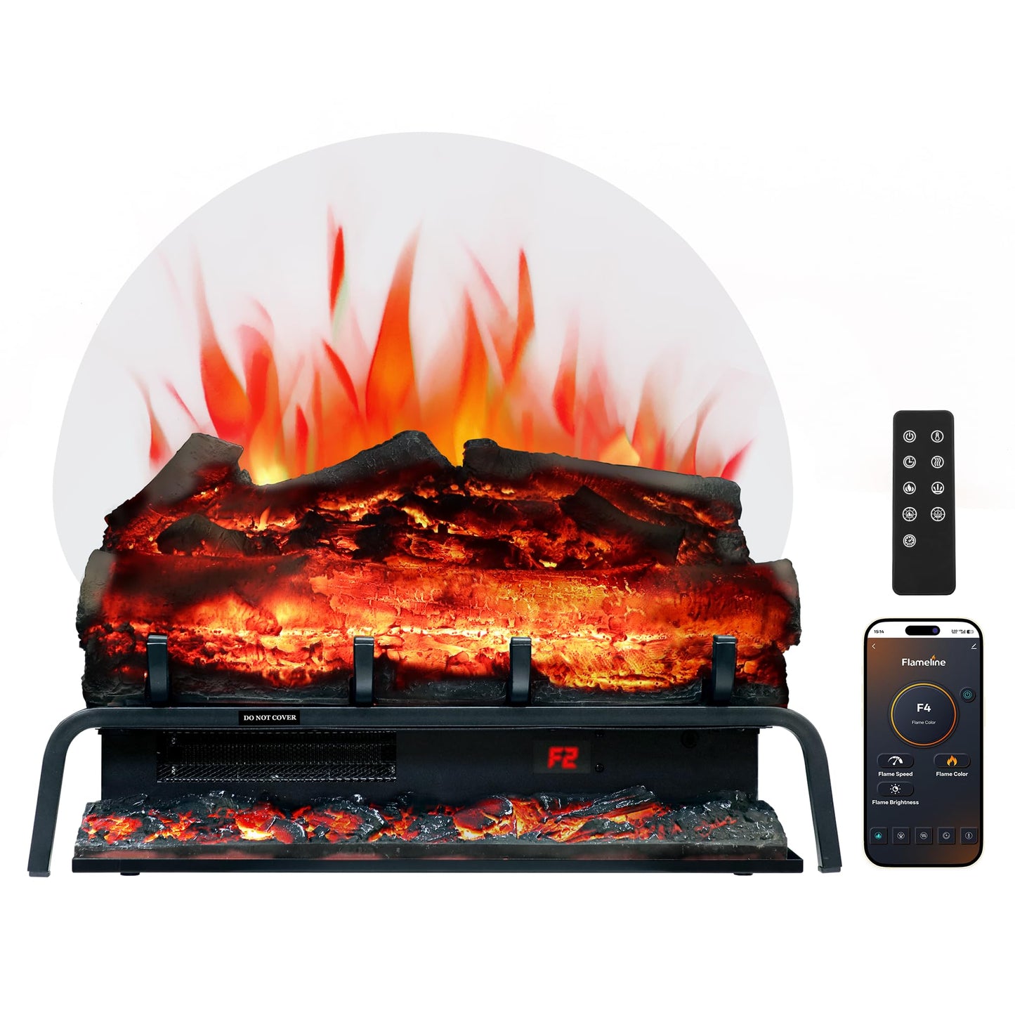 Kentsky 24.5" WiFi Freestanding Electric Fireplace Log Set, Fireplace Insert Heater with 9H Timer, Thermostat, 6 Flame Colors, 5 Levels Brightness & Speeds, 750W/1500W, App & Remote Control