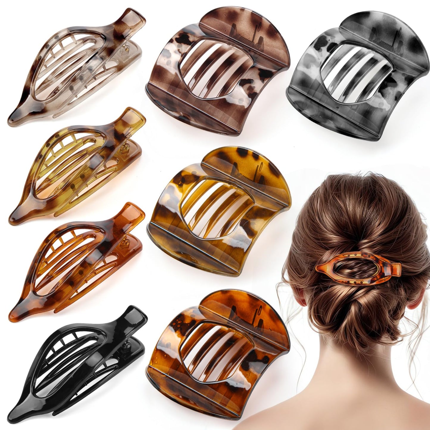 8 Pcs Flat Hair Clips for Women, 2 Styles French Flat Claw Clips for Women, Large Strong Hold Hair Claw Clips For Thick Thin Hai