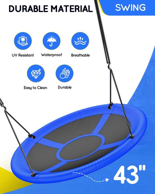 Everyfun 43" Saucer Tree Swing for Kids Adult, 700lbs Weight Capacity, Waterproof Flying Saucer Swing with Adjustable Hanging Straps, Swing Seats for Backyard Outdoor Indoor Playground, Blue