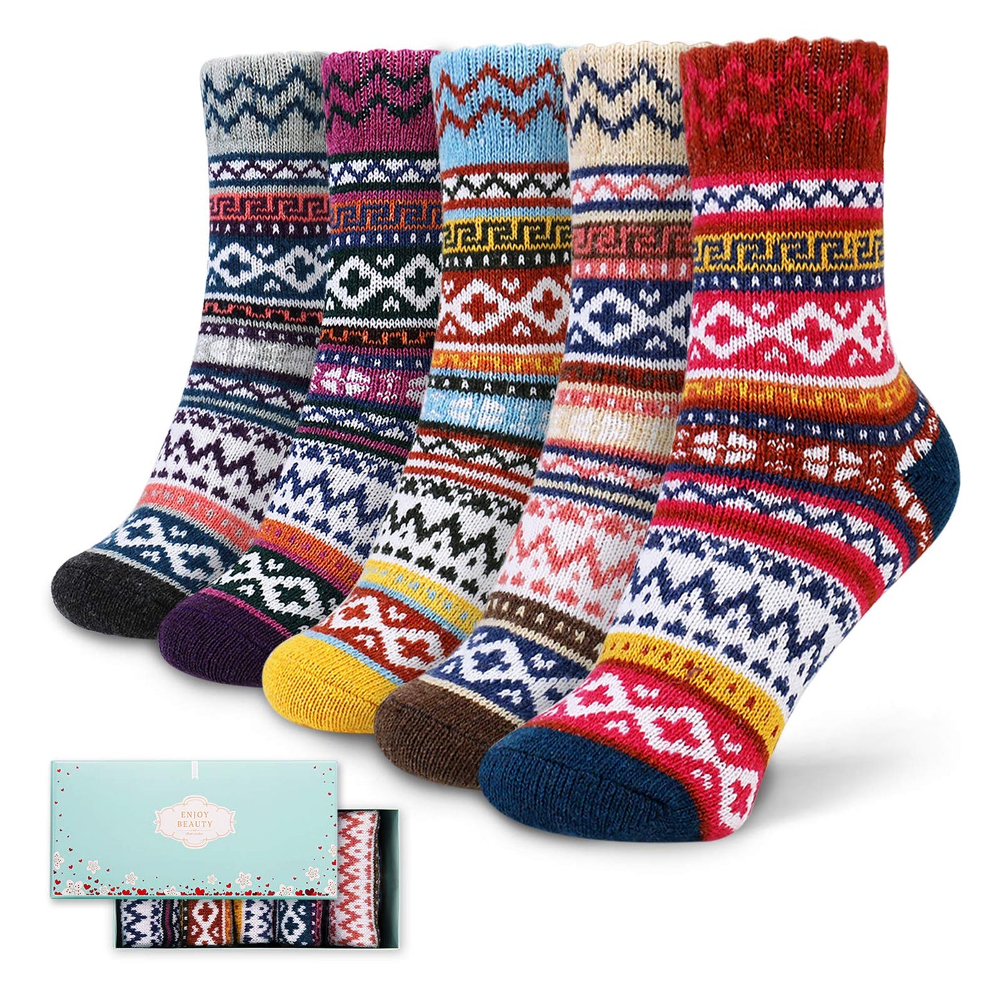 ICEIVY Socks Women, Soft Knit Wool Winter Thick Warm Cabin Fuzzy Crew Women Socks 5 Pack (Multicolor-2)