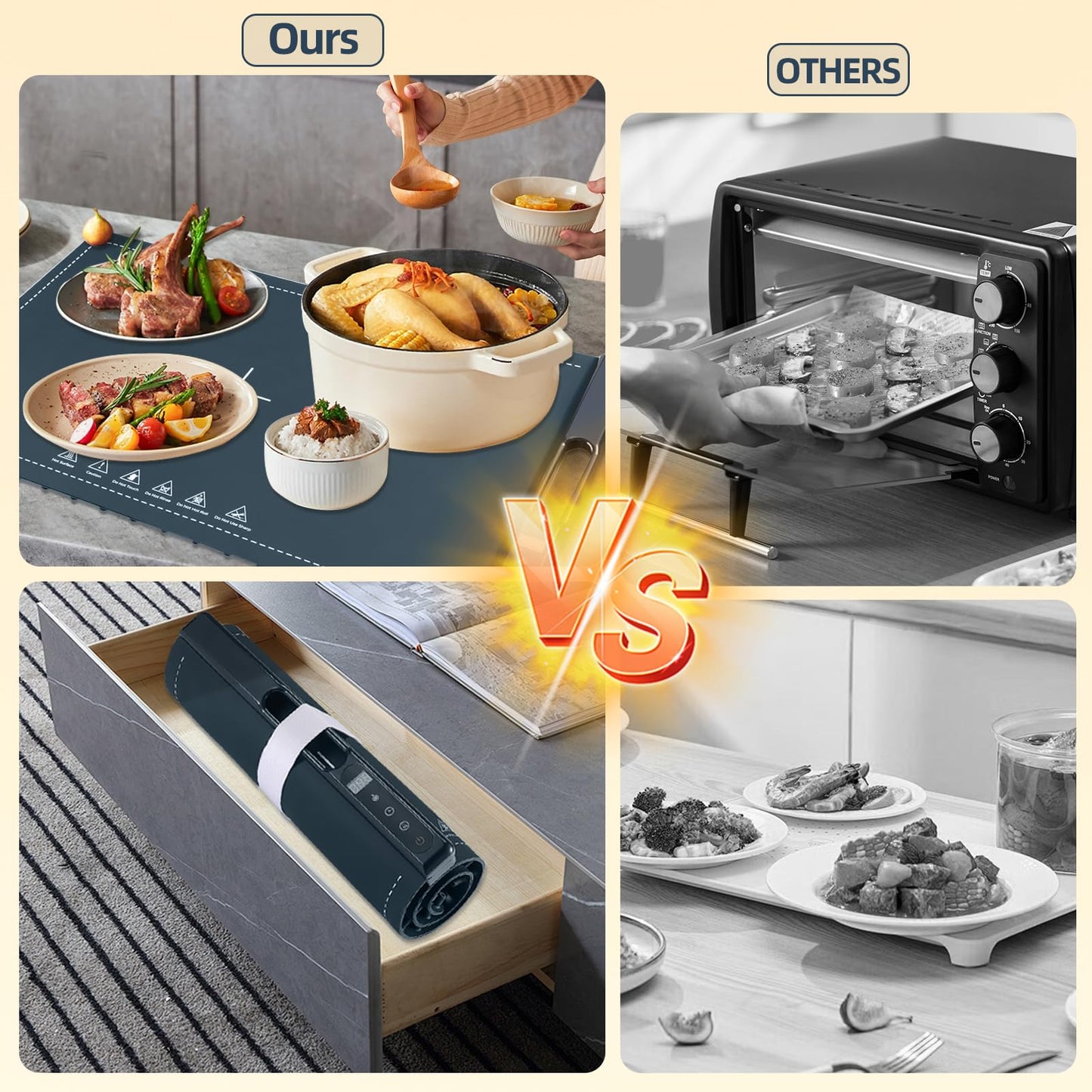 Food Warming Tray,10-Second Fast Heating,7 Temperature Settings with Timer & Overheat Protection.Warming Trays for buffets Party & Daily Use, Flexible Storage,Keeps Food Warmers and Fresh (Dark Blue)
