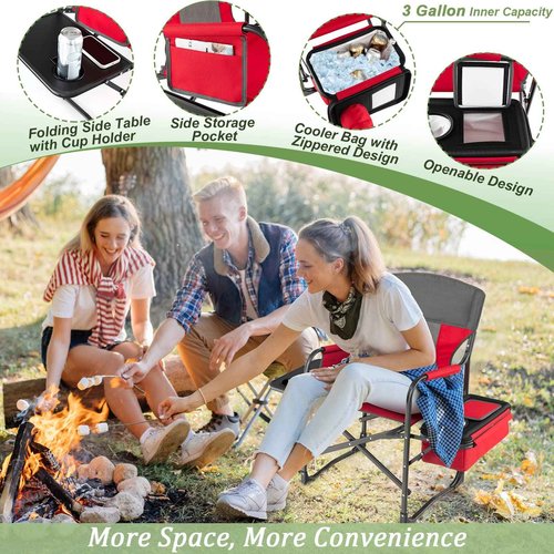 Giantex Camping Chair with Side Table, Storage Pocket, Cooler Bag, Shoulder Strap, Handle, Support 400 Lbs Folding Directors Chair for Artist Makeup Lawn Fishing Picnic, Red