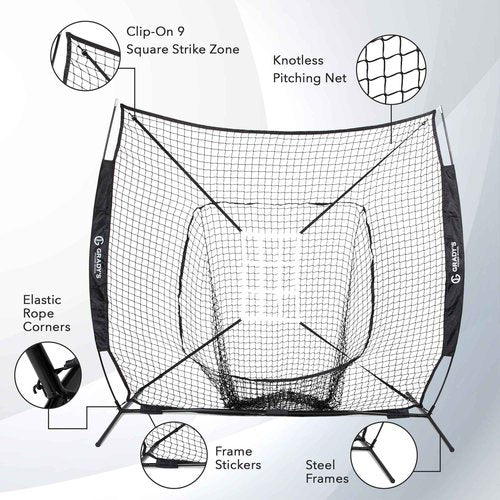 Ultimate Training Bundle-Hitting/Pitching 7x7 Net with Strike Zone | Adjustable Tee | Ball Caddy | 3 Soft-Shell Training Balls
