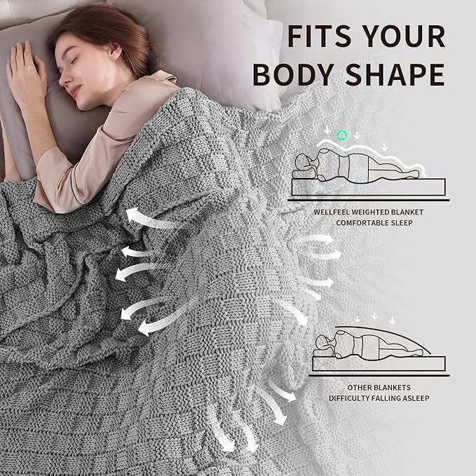 Knitted Weighted Blanket for Adult, No Beads Heavy Blanket 50” x 60'' 5lbs, Breathable Chunky Knit Blanket, Cooling Weighted Blanket for Hot Sleepers, Christmas Home Decor (Light Grey)