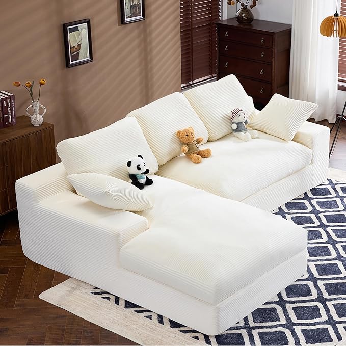 98.4" Cloud Modular Sectional Couch with Chaise,L-Shaped Modern Upholstered Sofa with Deep Seat,Corduroy Sectional Couches for Living Room and Bedroom,No Assembly Required(Beige)