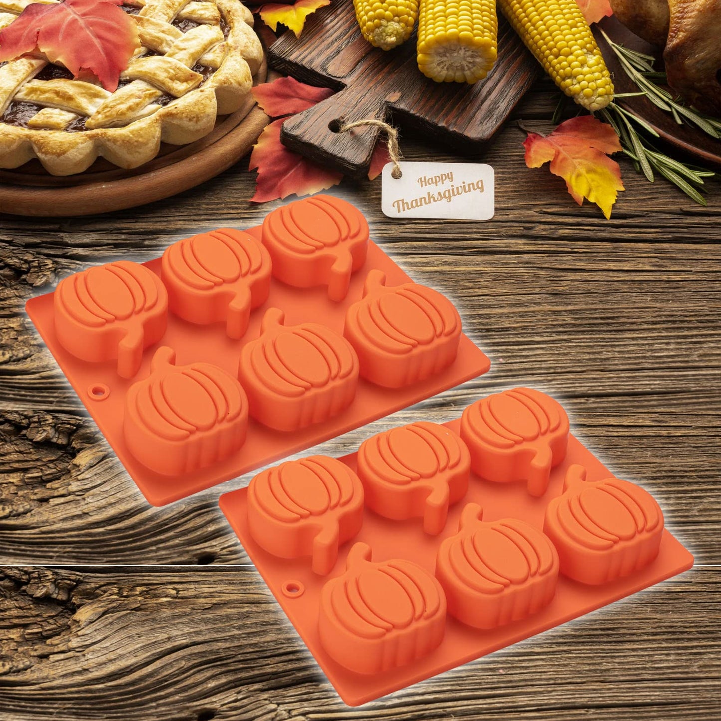 Silicone Molds, 2 Pack Pumpkin Cake Molds Thanksgiving Oreo Muffin Cupcake Pan Hot Chocolate Bomb Mold for Halloween Thanksgiving Fall Baking and Pumpkin Wax Melts Soap Making
