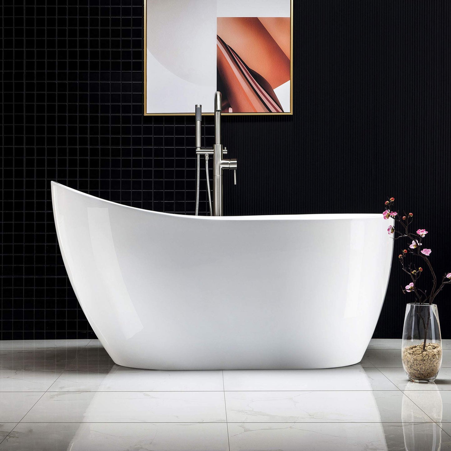 WOODBRIDGE B-0006 Modern Bathroom Glossy Acrylic Freestanding Bathtub, White
