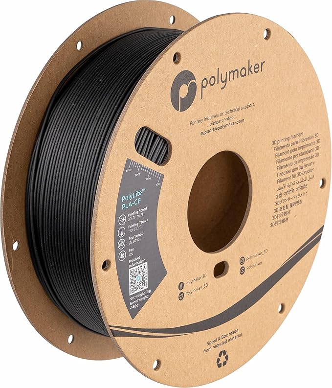 Polymaker Carbon Fiber PLA Filament 1.75mm, Carbon Fiber Reinforced 3D Printer PLA Filament 1kg - PolyLite 1.75mm Carbon F...