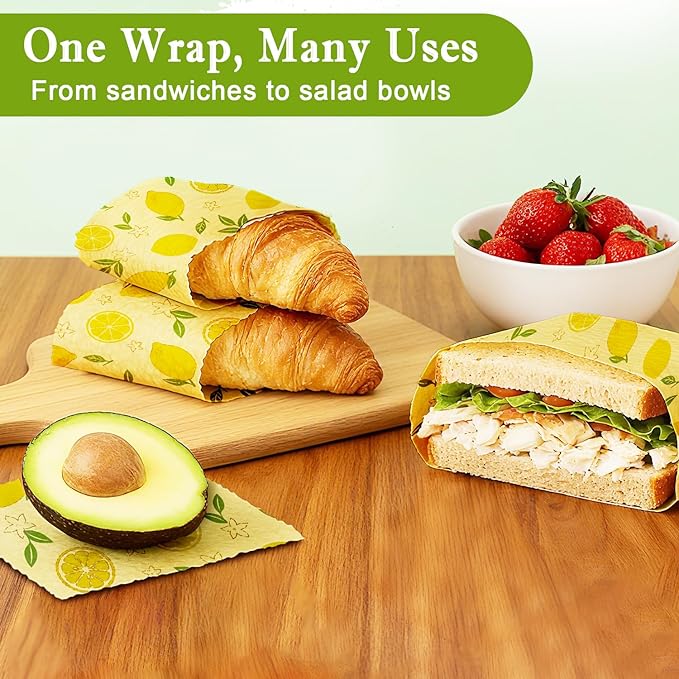 Reusable Beeswax Wraps For Foods, Cheese, Sandwich & Bread- 13 x 39'' Cut to Size - Eco-Friendly Food Storage Alternative to Plastic Wrap & Cheese Paper (Lemon Pattern002, 13x39'')