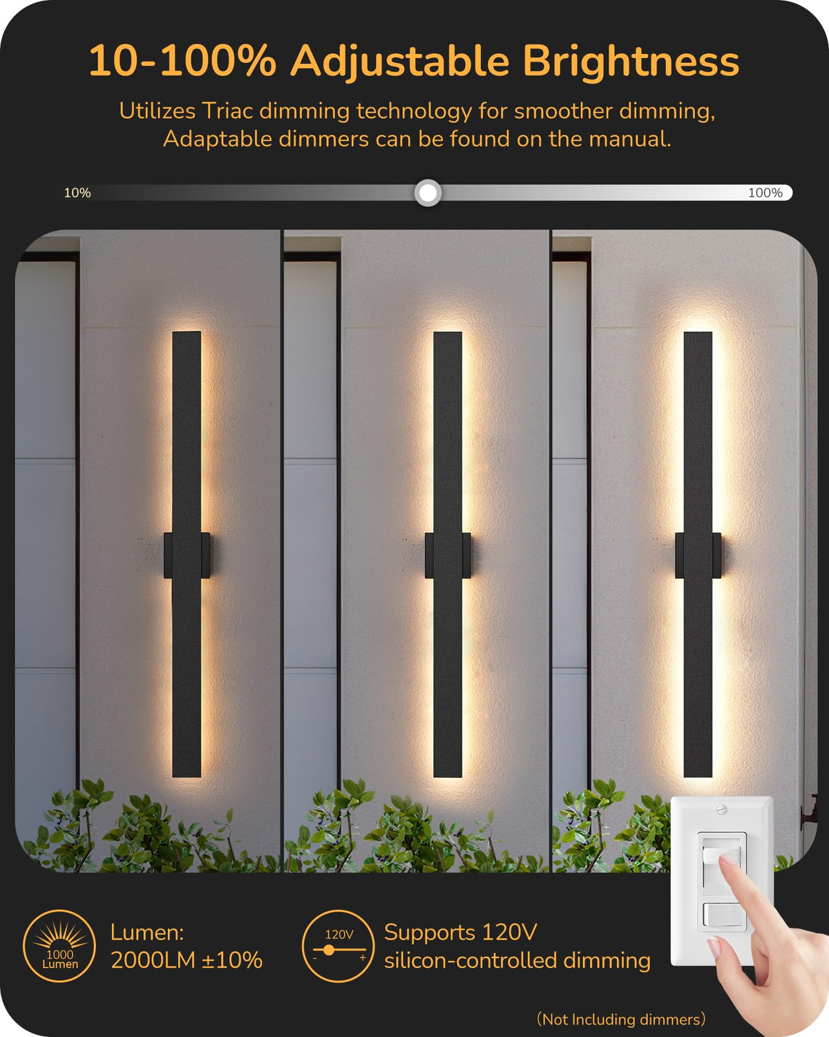 EDISHINE 2 Pack Modern Outdoor Wall Lights Dimmable, 39.3" Linear Led Exterior Wall Light, 3CCT, Iron & PC, IP65 Waterproof, Long Exterior Lighting Fixtures for Front Door, Stair, Black