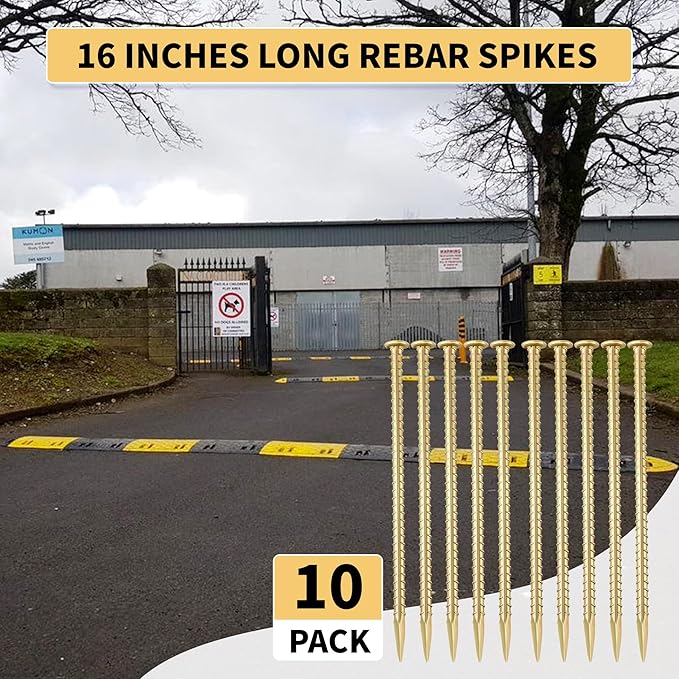 Besitu 16 Inch Rebar Stakes 1/2 Inch Diameter Galvanized Steel Ground Anchors Heavy Duty Anchoring Spikes for Speed Bump, Parking Curb and Tent (10 Pack)