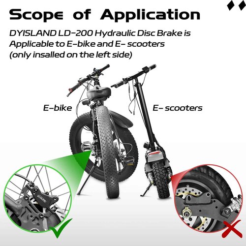 DYISLAND LD-200 2-Pistons Hydraulic Disc Brake Set for ebike,2-PIN Power-Off Electric Bike Hydraulic Brake kit，Hydraulic Brake Kits with mounting Tools and Screws (Black-Front1000mm/Rear1850mm-Set)