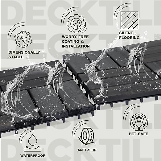 VICTORY RELAX Acacia Wood Decking Tiles 9PCS - Easy Snap Interlocking Deck Tiles for Patio Poolside Balcony Decor - All Weather Waterproof Flooring for Indoor & Outdoor (Round Joints)