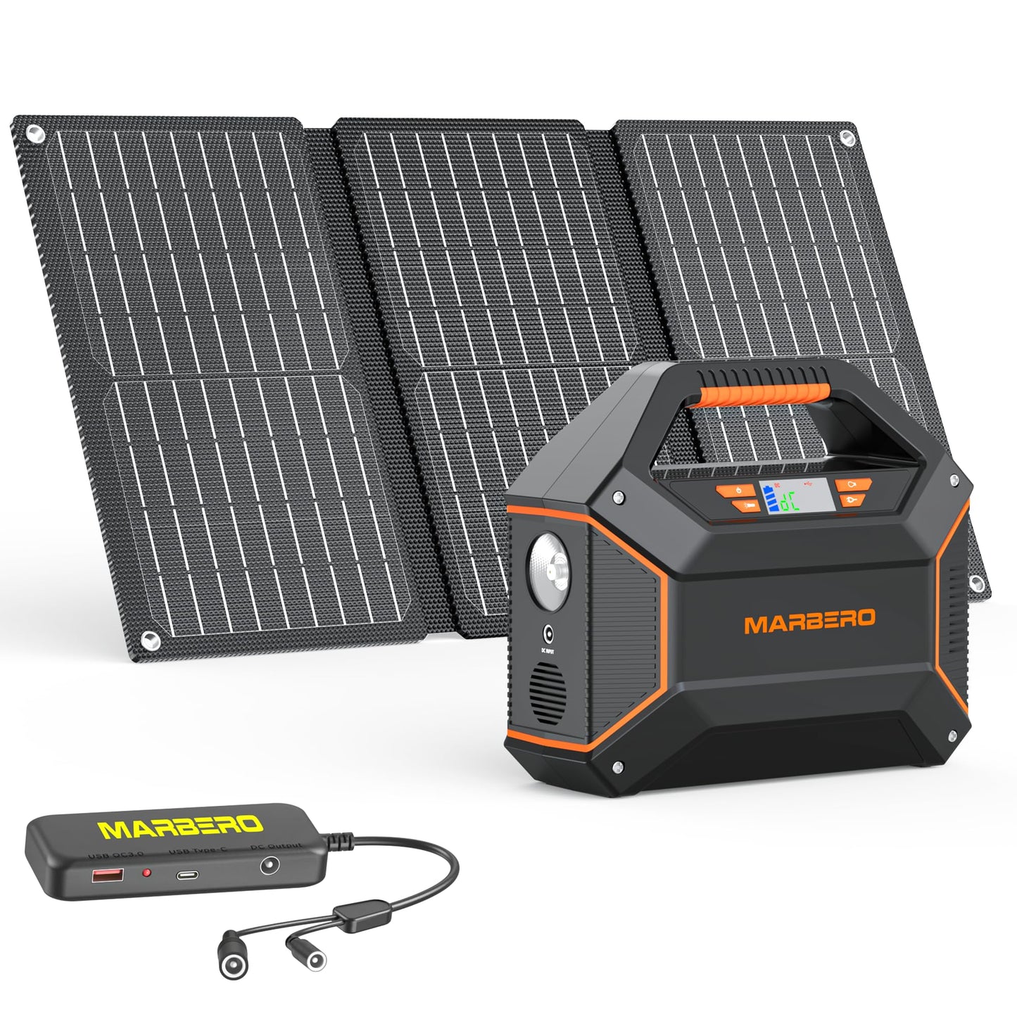MARBERO 155Wh Solar Generator with 30W Solar Panel Portable Power Station 100W Multi-Output Built-in LED Flashlight & 6.5ft Cable Ultra Lightweight for Camping Emergency Blackout