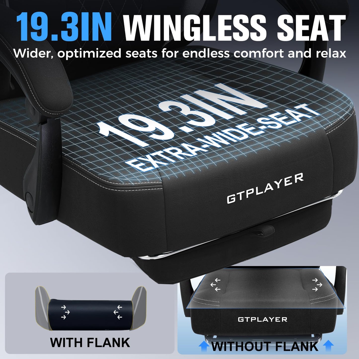 GTPLAYER Big and Tall Gaming Chair Breathable Fabric Computer Chair with Strong Lumbar Support, Comfortable Office Chairs with Pocket Spring Cushion, High Back Ergonomic Desk Chairs with Footrest