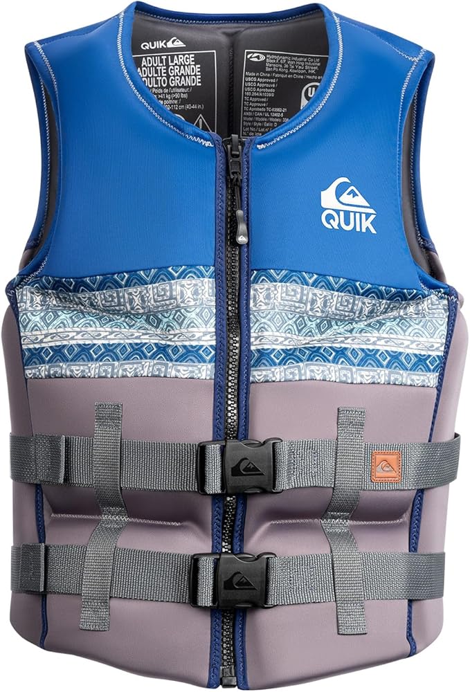 QUIKSILVER Men's Life Vest, USCG and Transport Canada Approved Type III PFD, Evoprene CGA Personal Flotation Device for Je...