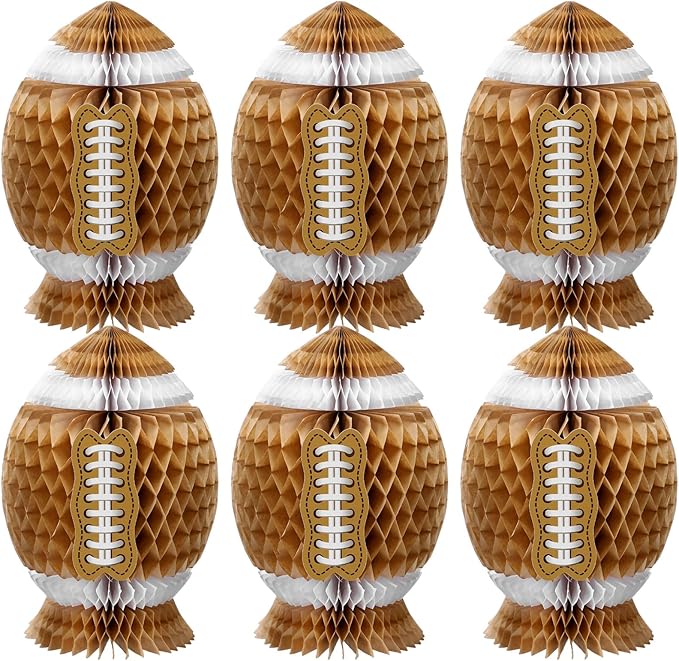 Fourluoo 6 Pcs Football Party Decorations Large Football Honeycomb Centerpieces 3D Ball Table Decor Sports Ball Paper Hone...