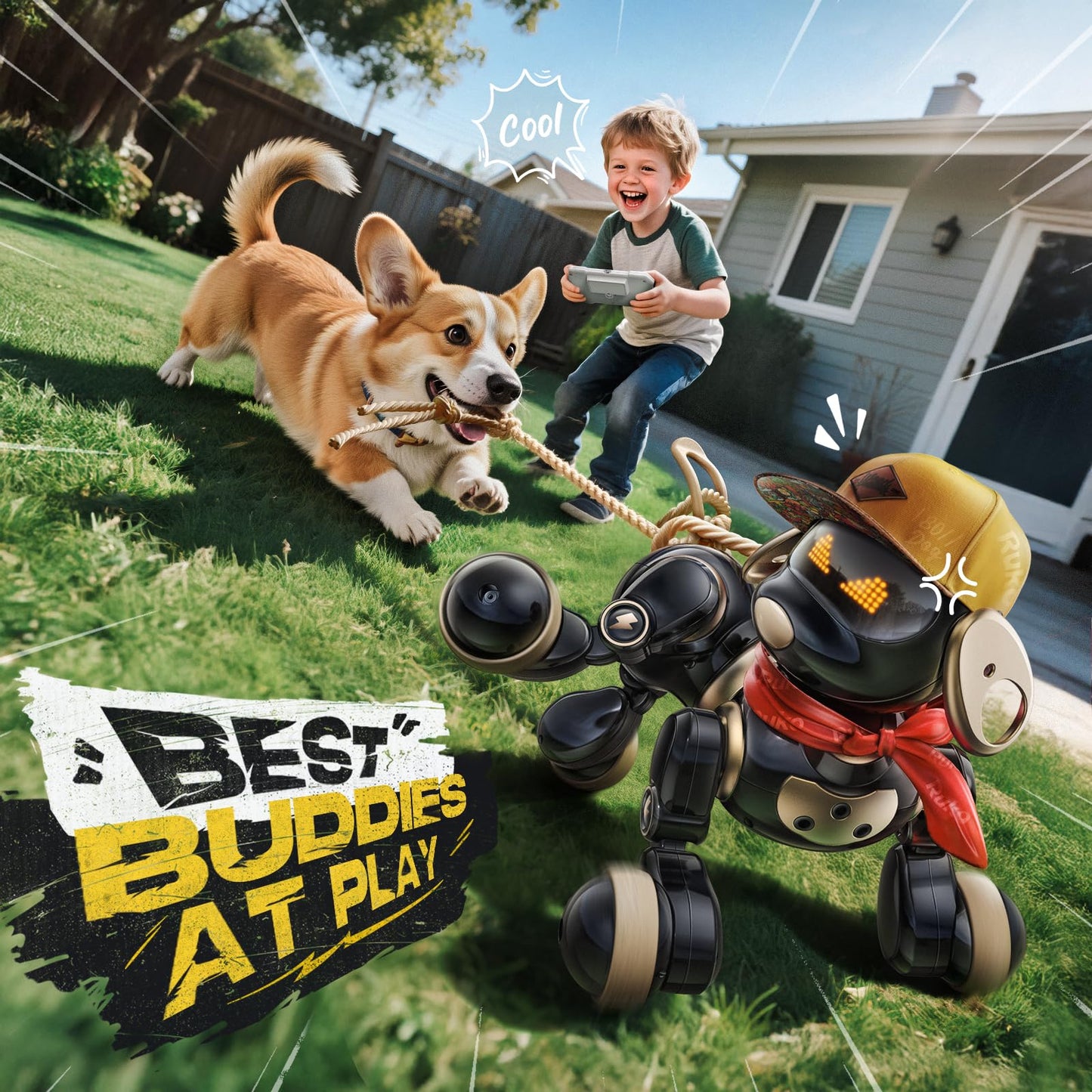 Ruko 18011 Robot Dog Toy, Smart Interactive Puppy with 30+ LED Faces, Remote & Gesture Control, Programmable Electronic Pet for Kids Ages 3–9, Black & Gold