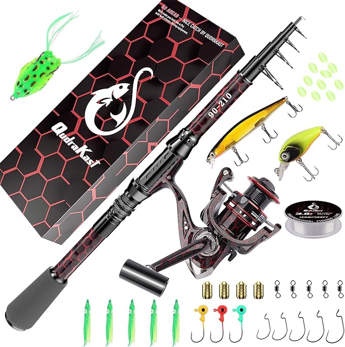 Fishing Rod and Reel Combos, Unique Design with X-Warping Painting, Carbon Fiber Telescopic Fishing Rod with Reel Combo Ki...