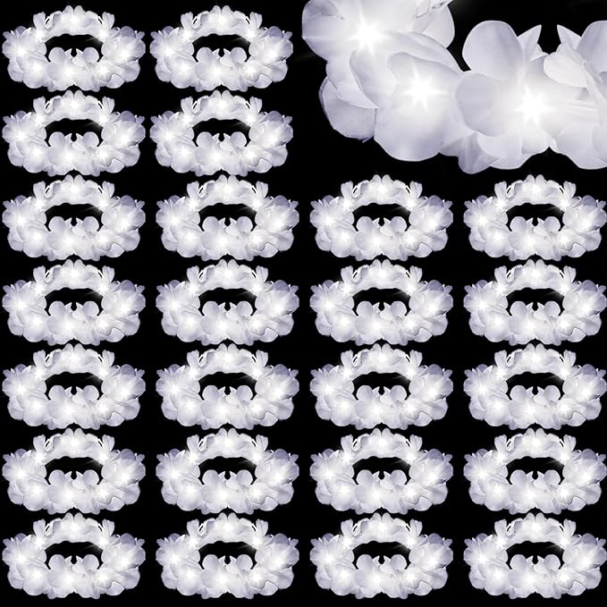 Retrowavy 24 Pcs LED Flower Crown Wreath Headband Fairy Flower Girl Headpiece Light up Hair Accessories for Wedding(White)