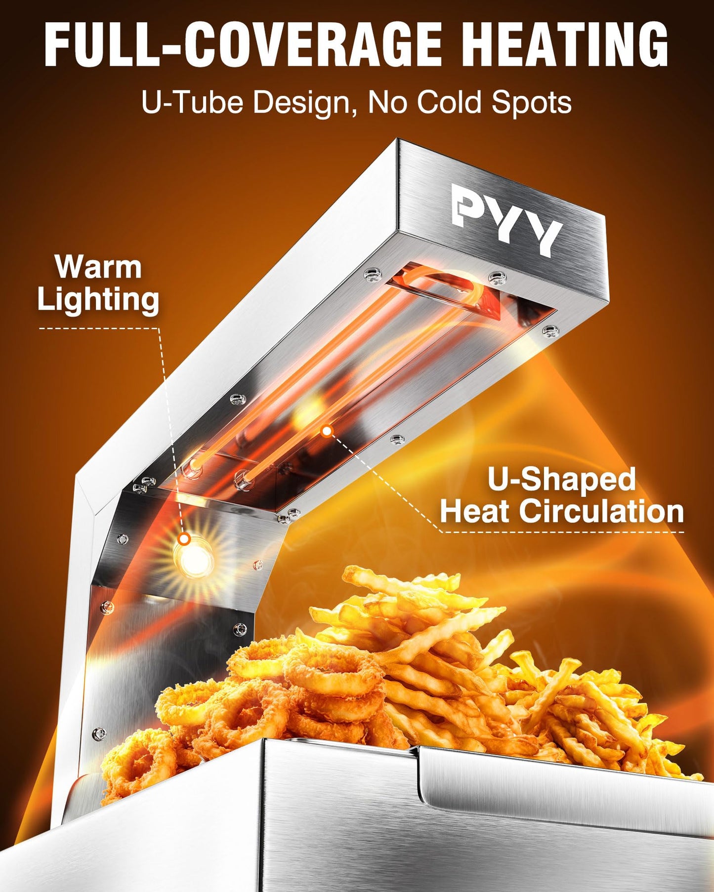 PYY French Fry Warmer - Commercial Food Heat Lamp Food Warmer Light 122°F Free-Standing Warming Fry Dump Station Countertop Fries Warmer Commercial Food Warmer for Chips Churros Buffet Restaurant