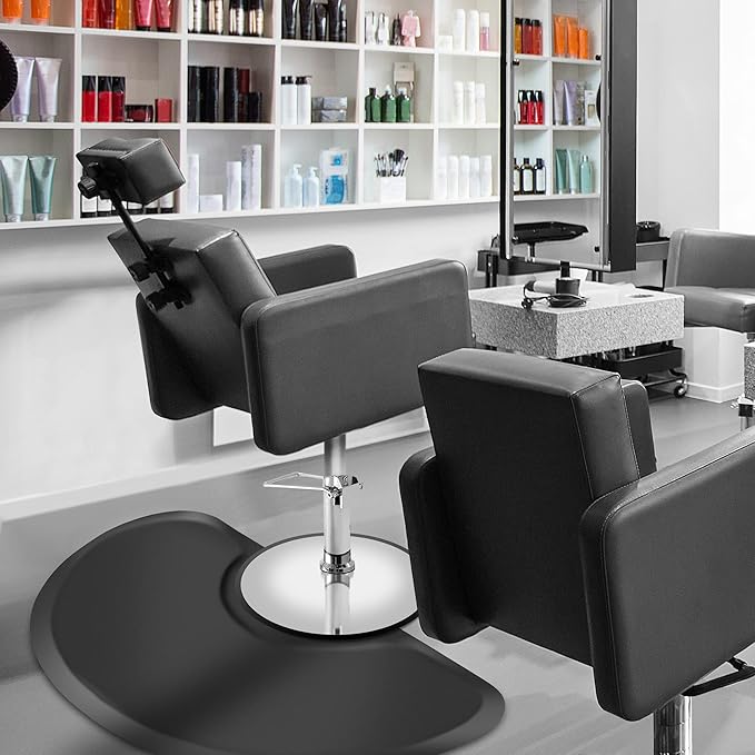 Saloniture 3 ft. x 5 ft. Salon & Barber Shop Chair Anti-Fatigue Floor Mat - Black Semi Circle - 7/8 in. Thick