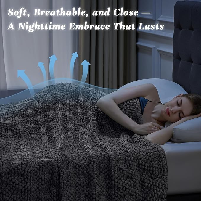 Knitted Weighted Blanket for Adult, Chunky Knit Weighted Throw for Sleep 48"*72" 15lbs, Cooling Breathable Heavy Blanket for Hot Sleepers, Machine Washable Blanket for Room Decor(Light Grey)