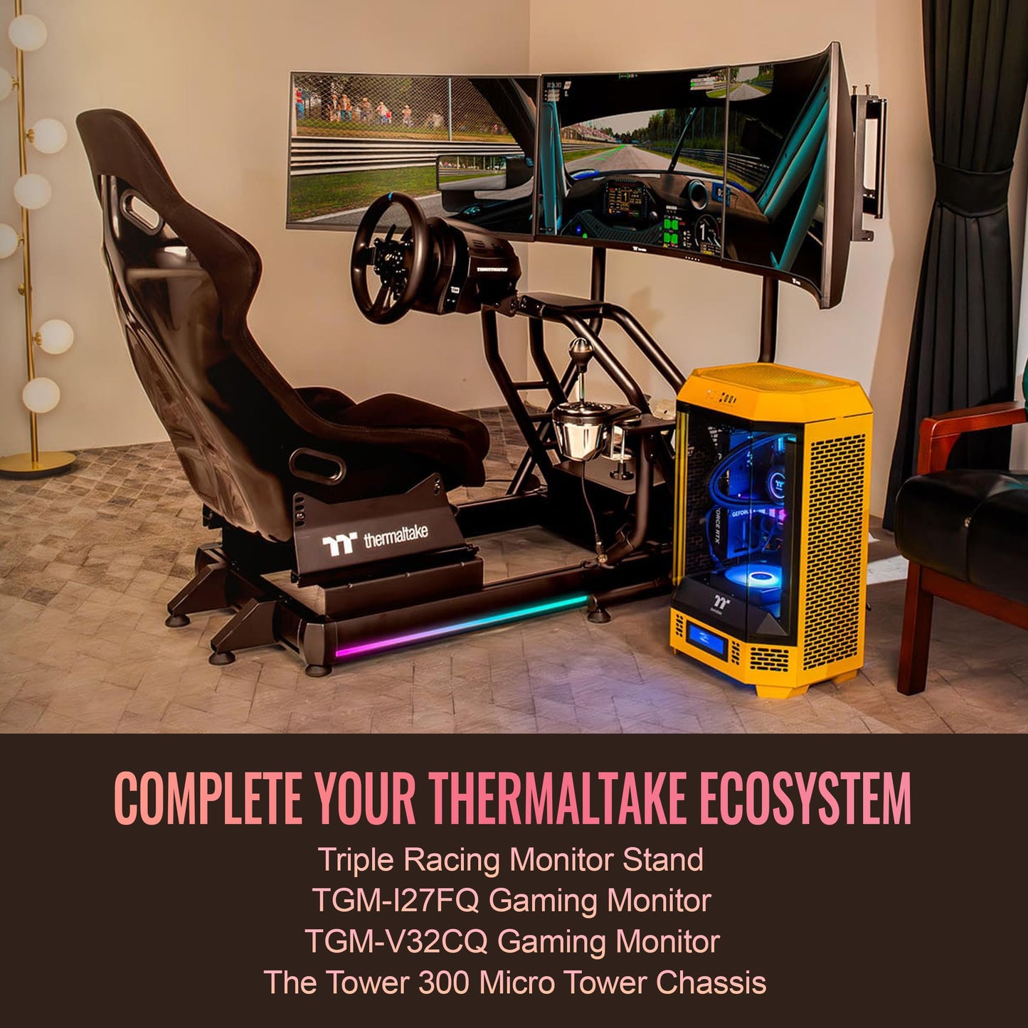 Thermaltake GR500 Racing Simulator Cockpit, Compatible with Trustmaster, Logitech, Fanatec Racing Wheel, GSC-R50-CPASBB-01
