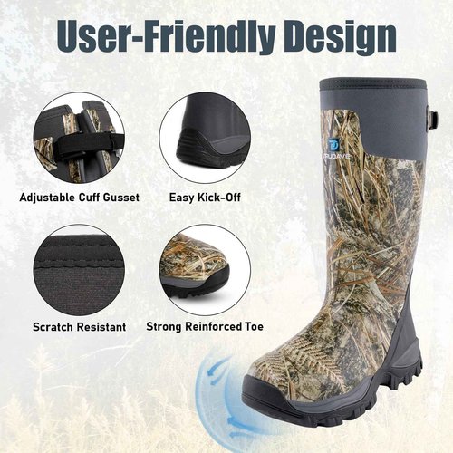 Trudave Hunting Boots for Men, Waterproof Rubber Boots with Steel Shank, 5mm Neoprene Camo Insulated Outdoor Hunting Boots, Real Reed, Size 6