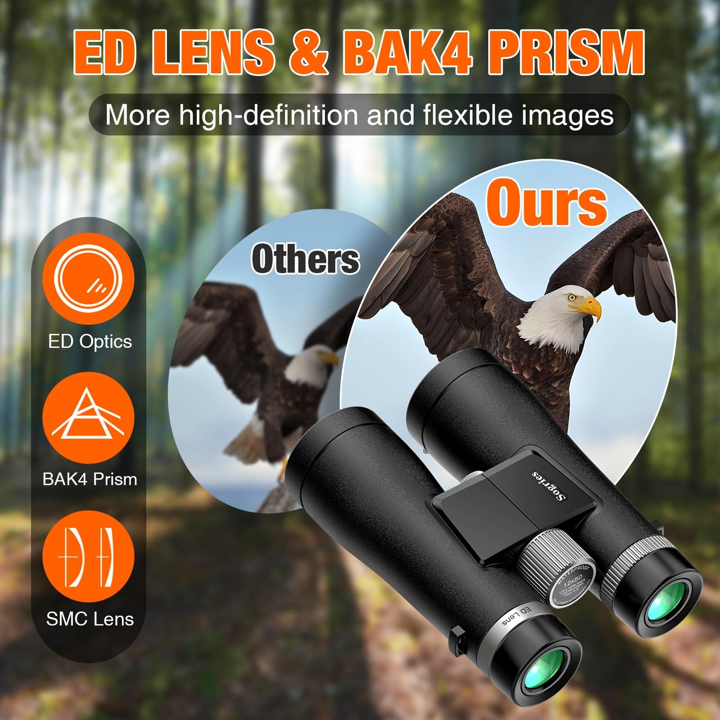 Sogries 12x50 ED Binoculars for Adults High Powered HD Professional Waterproof Optics BAK4 Prism FMC Lens Bird Watching Binoculars for Cruise Ship Travel Hunting Birding Concerts Stargazing Long Range