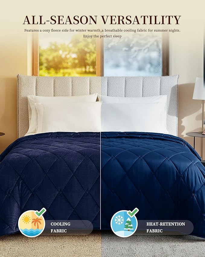 L'AGRATY Queen Size Weighted Blanket for Adults 20lbs, 60"x80" — Cooling Breathable Heavy Blanket with Glass Beads for Sleeping Perfect Hot Sleepers & Couples Machine Washable All-Season Navy Blue