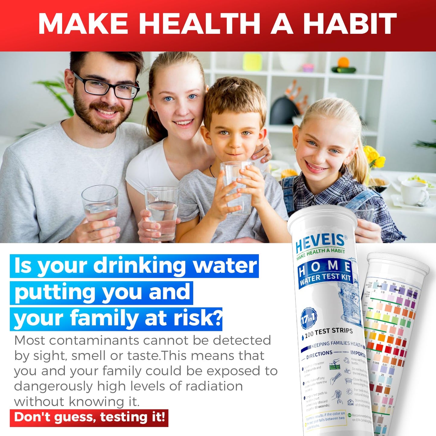 21-in-1 Home Drinking Water Testing Kit - 120 Strips + 4 Bacteria Tests - Tap and Well Water Test Kit, Easy to Test and Read for Hardness, Lead, Iron, Fluoride, pH, Copper, Bacteria and More