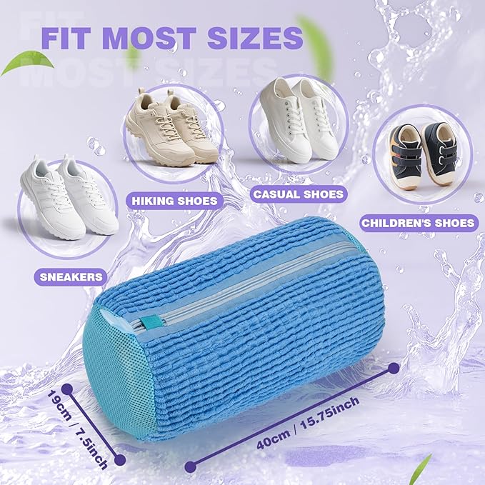 2Pcs Shoe Washing Machine Bag,Deep Clean Reusable Shoe Cleaning Bags,Laundry Shoe Bag for Washer and Dryer Includes 2 Storage Dust Bags for Shoes,Gym,Tennis,Sports 2 Sneaker Washing Machine Bag Blue