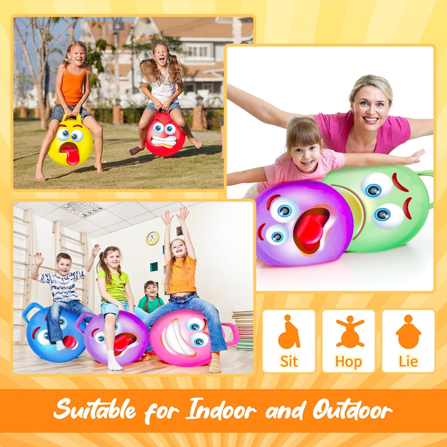 Poen 10 Pieces Kids Hopper Ball Bulk with Handle and Pump, 18 Inch Bouncy Inflatable Funny Jumping Hopping Ball Play Equipment Toys for Boys Girls Gifts Games Exercise