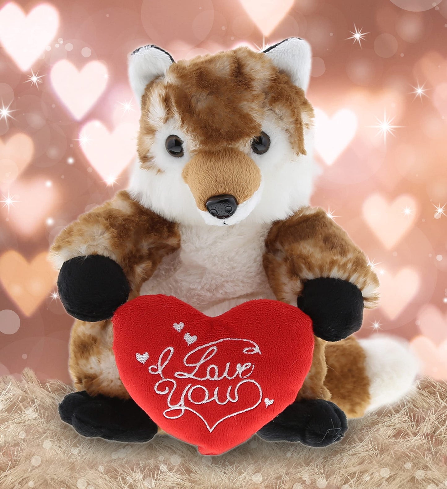 DolliBu I Love You Valentine Plush Brown Fox - Cute Stuffed Animal with Red Heart and Name Personalization Gift for Valentines Day, Birthday, Anniversary, Romantic Date - 9.5 Inches