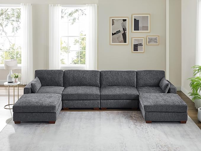VANOMi Large Modular Sectional Sofa, Oversized Couch with Charging Station, Cloud Couch Deep Seat Sofa with Thick Cushion, Convertible Sectional Couches for Living Room Office Apartment