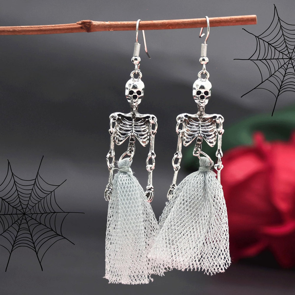 Halloween Earrings for Women, Halloween Dangle Earrings, Horror Earrings, Light Up Pumpkin Earrings & Necklace, White Skeleton Earrings for Women, Skull Ghost Spooky Weird Earrings for Women (Skeleton - Pride)
