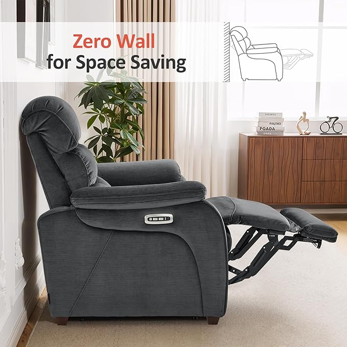 MCombo 73.8'' Wall Hugger Power Loveseat Recliner, Reclining Loveseat with Console, Adjustable Headrest, USB Charge Ports, Cup Holders, for Living Room, RVs, Small Spaces, Fabric ST258M2 (Dark Grey)
