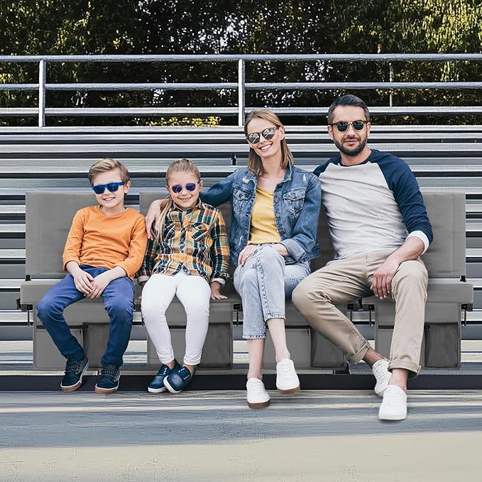 Aliphon Stadium Seat for Bleachers with Back Support and Cushion, Bleacher Seats with Shoulder Strap and Cup Holder, Padded Portable Folding Comfort Stadium Chair, for Sports Events, Grey (2pcs)