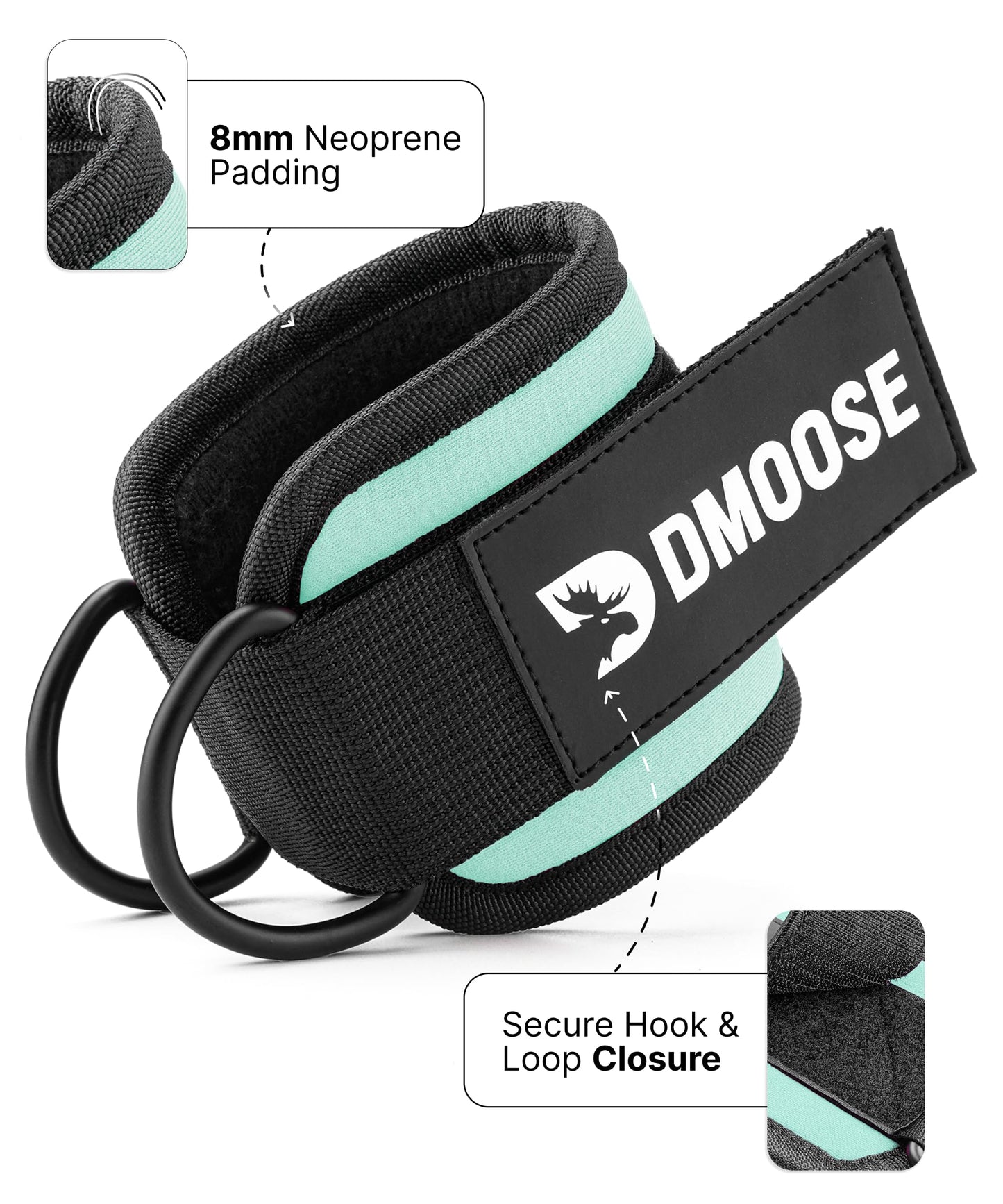 DMoose Ankle Strap for Cable Machine - One Size Fit with Premium Padding, Workout Kickback Ankle Cuffs, Ankle Bands for Working Out, Booty Workouts, Leg Extension, Hip Abductors & Lower Body Exercises