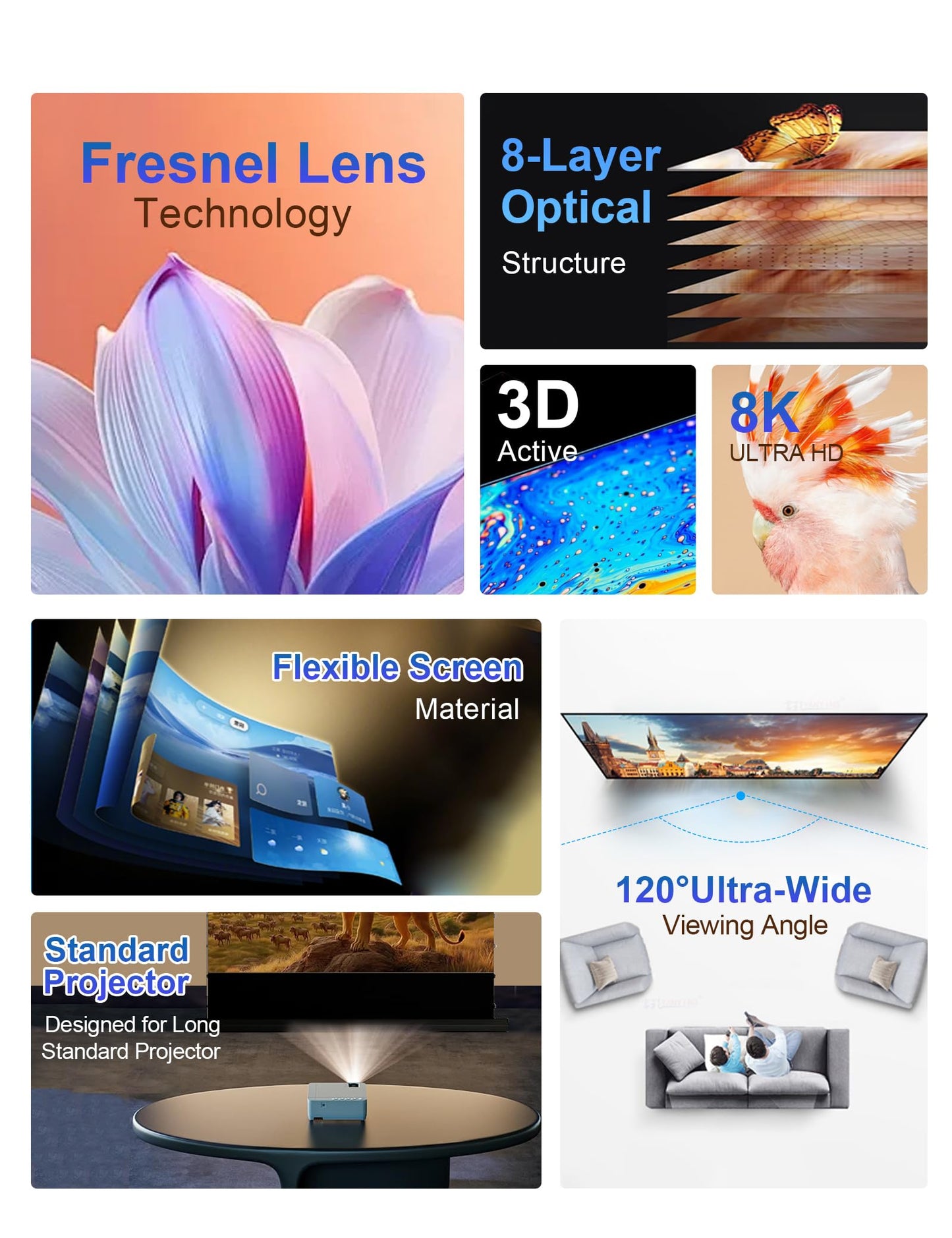 IN&VI 100" Fresnel Floor Rising Projector Screen Motorized for Long/Standard Projector,Motorized Projector Screen 4K/8K Ultra HD 3D Active,Movie Screen for Home Theater,90% Ambient Light Rejecting